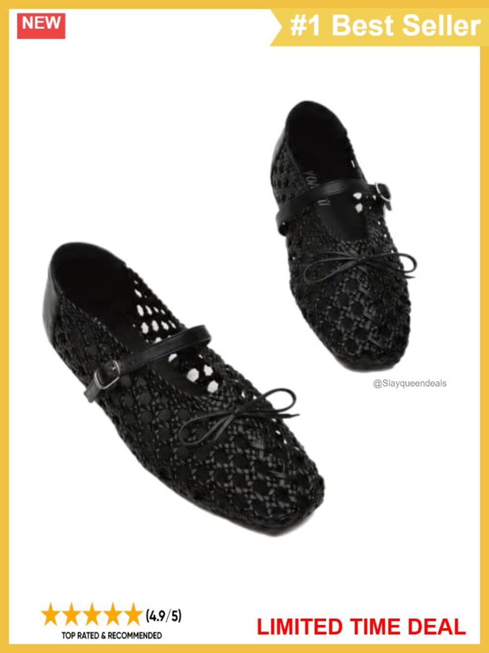 Woven Mary Jane Ballet Flats Mesh Buckle Strap Comfy Everyday Shoes